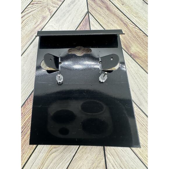 Vintage Pierced Earrings - Creamy White With Brown Enamel Rectangle - Picture 2 of 5